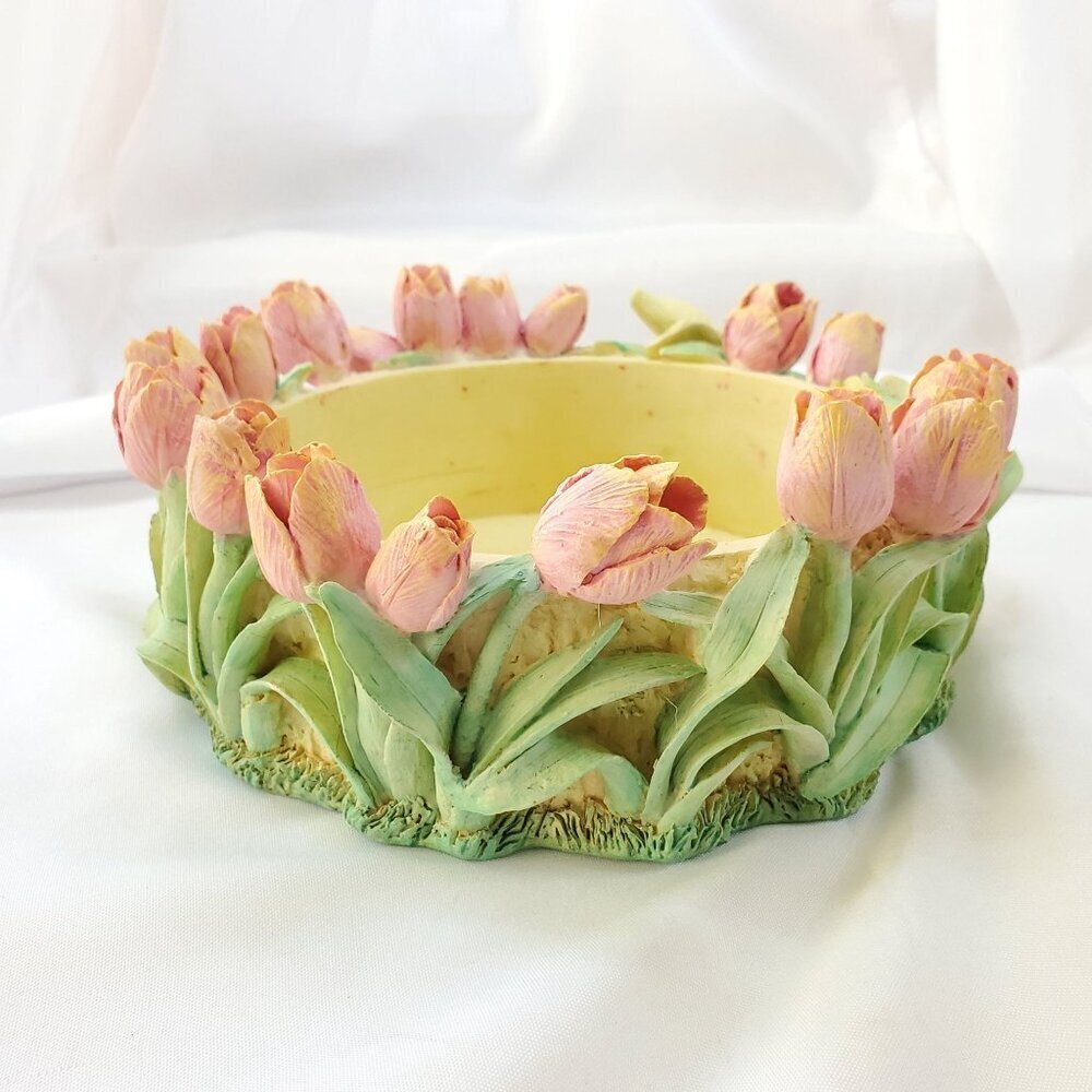 VTG Decorative Easter Rabbit & Tulip Design Bowl Spring Time Planter Candy Dish - Picture 13 of 16